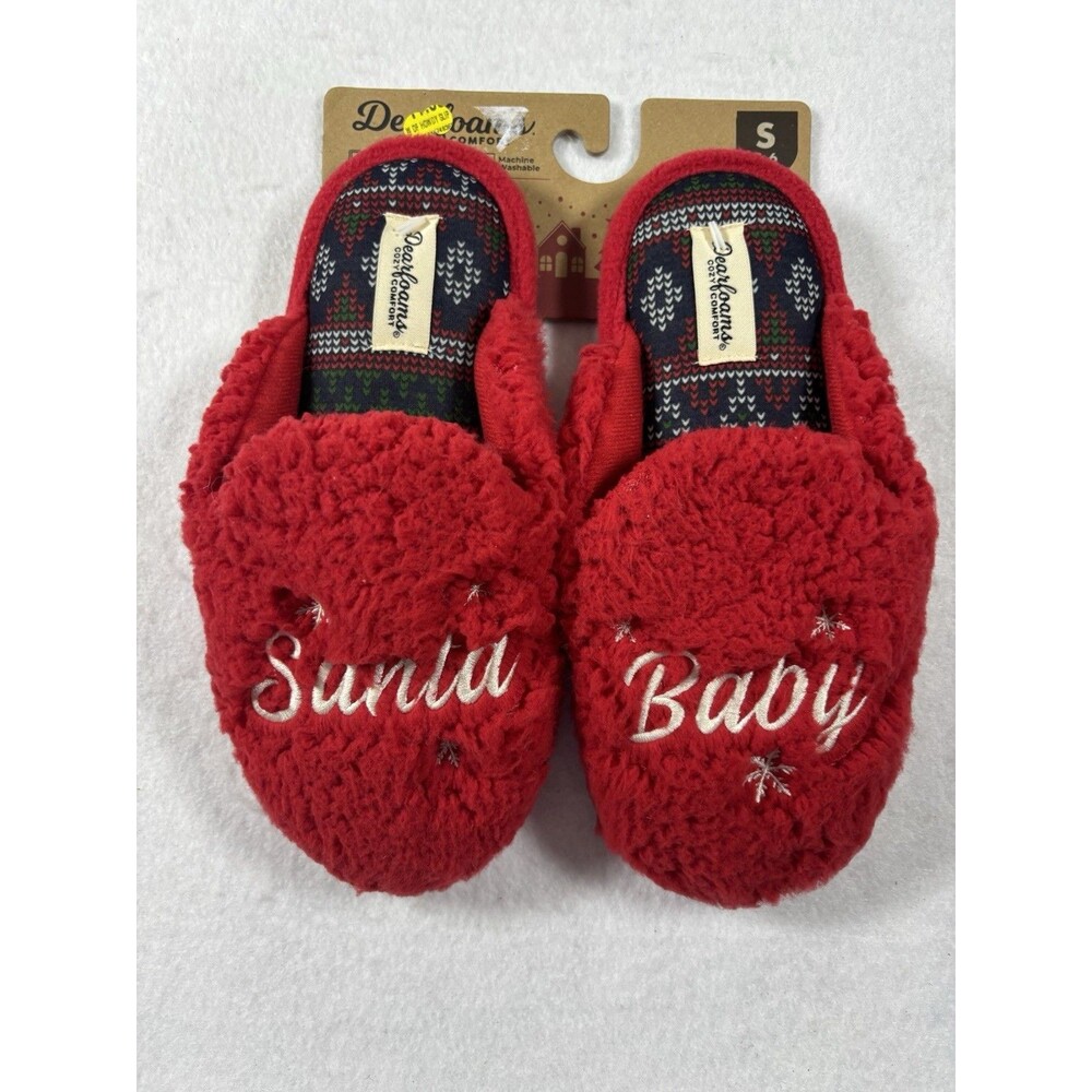 Dearfoams Santa Baby Red Memory Foam Plush Slippers Women’s Size S 5-6 NWT